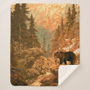 Cobertor Sherpa Urso no Urso Montanhento Rochoso,castanho,animal,g