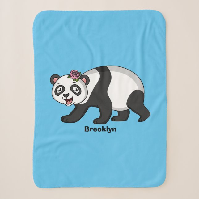 Cobertor Sherpa Urso panda bonito e feliz com desenho animado (Frente)