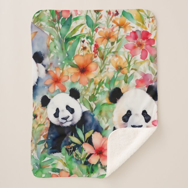 Cobertor Sherpa Urso Panda de Aquarela (Frente)