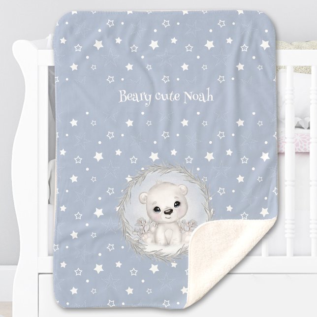 Cobertor Sherpa Urso Polar Branco Menino Azul Calor de inverno (Cute Polar Bear Name Boy Blue Winter Warm Sherpa Blanket)