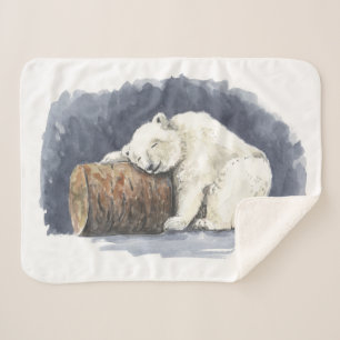 Cobertor Sherpa Urso polar dormindo, arte aquarela