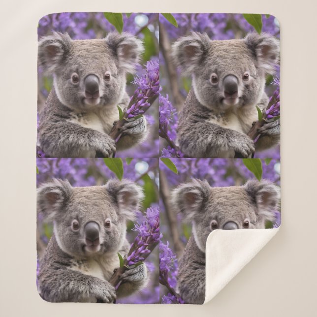 Cobertor Sherpa Urso Purple Jacaranda Koala (Frente)