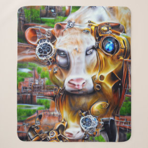 Cobertor Sherpa Vaca cibernética Steampunk