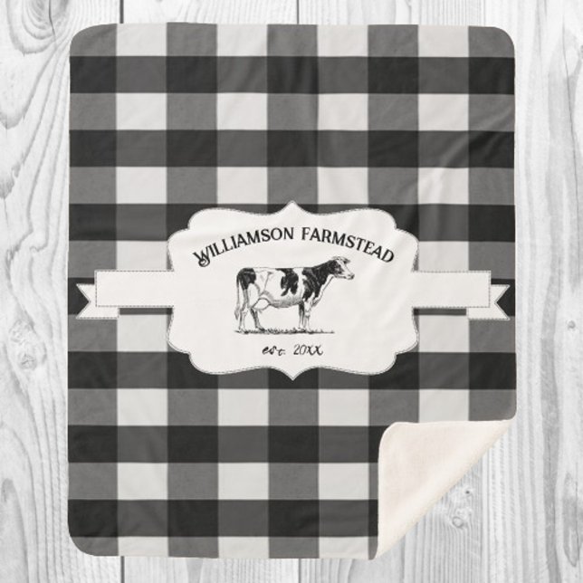 Cobertor Sherpa Vaca de Fazenda de Buffalo Negro Sherpa Blanket (Black Buffalo Plaid Farm Cow Sherpa Blanket)