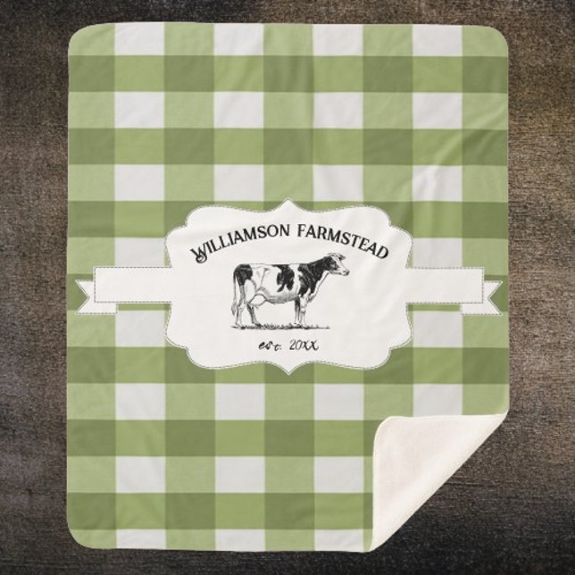 Cobertor Sherpa Vaca de Fazenda de Buffalo Verde Sherpa Blanket (Green Buffalo Plaid Farm Cow Personalized Sherpa Blanket)