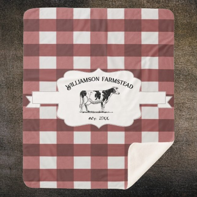 Cobertor Sherpa Vaca de Fazenda de Buffalo Vermelha Sherpa Blanket (Red Buffalo Plaid Farm Cow Personalized Sherpa Blanket)