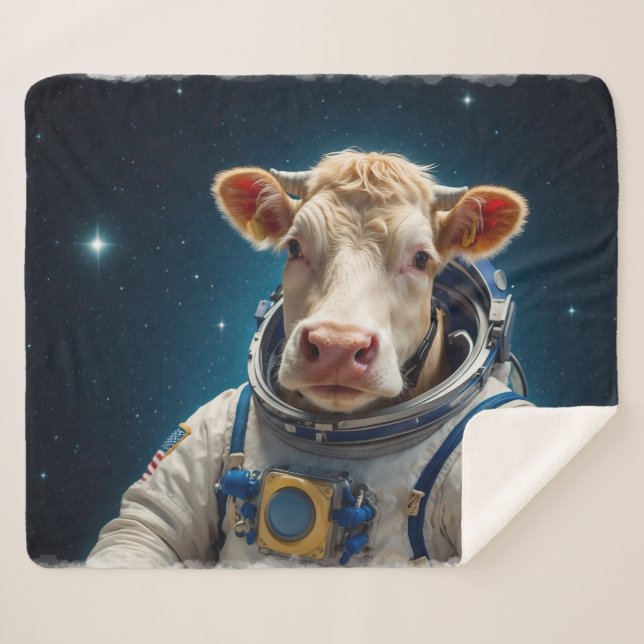 Cobertor Sherpa Vaca doce em um traje espacial (Frente (Horizontal))