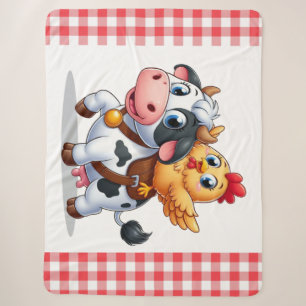 Cobertor Sherpa vaca/galinha de desenho animado