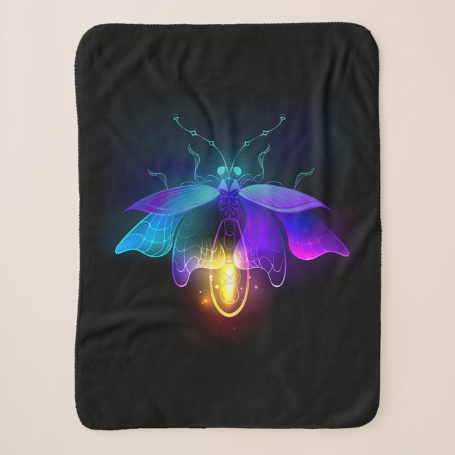 Cobertor Sherpa Vaga-lume Neon sobre preto (Frente)