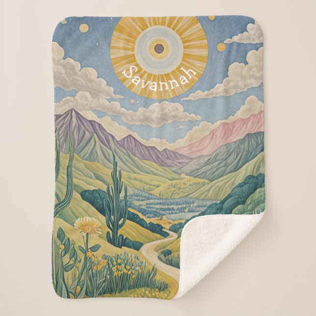 Cobertor Sherpa Vale do Tranquilo: Paisagem Pastel (Frente)