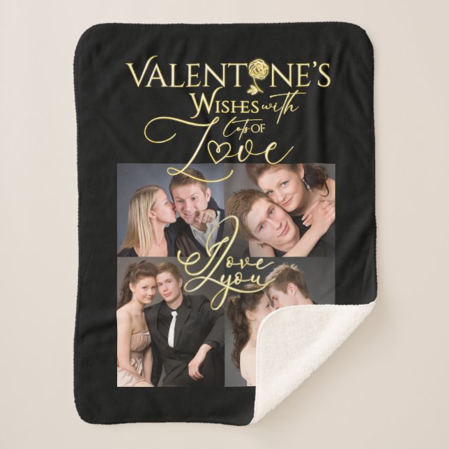 Cobertor Sherpa Valentine's Day Elegant Gold Photo Collage  (Frente)