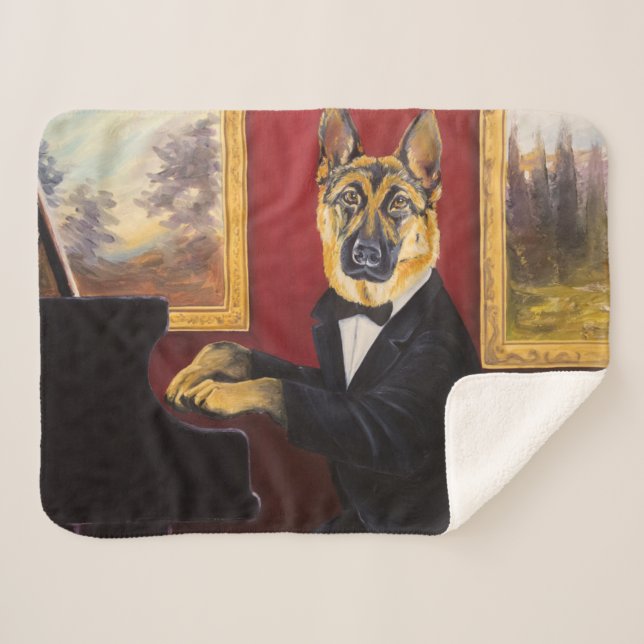 Cobertor Sherpa Valsa do piano do german shepherd | (Frente (Horizontal))