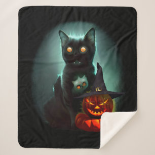 Cobertor Sherpa Vampiro Gato e Mágico Pumpkin Halloween Surreal
