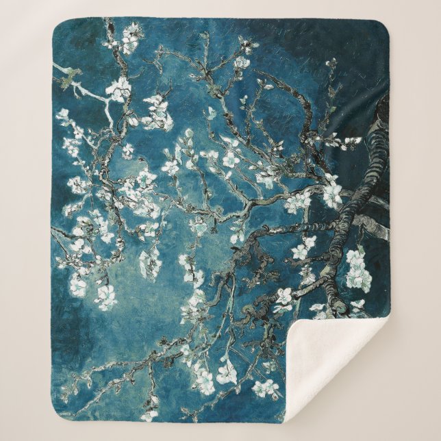 Cobertor Sherpa Van Gogh Almond Blossoms : Teal Escuro (Frente)
