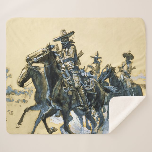 Cobertor Sherpa "Vaqueros" Arte Ocidental de Charles M Russell (Frente (Horizontal))