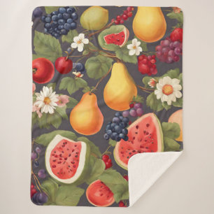 Cobertor Sherpa Várias Frutas, Folhas Escovoras e Flores Maravilho