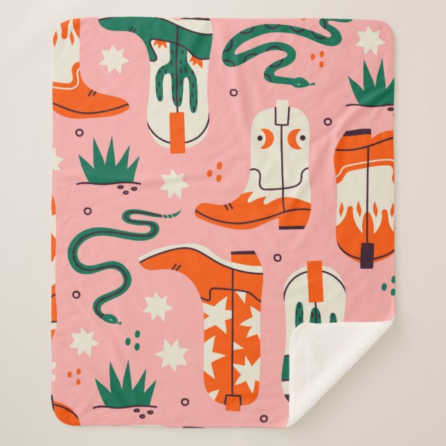 Cobertor Sherpa Vários padrões de botas de cowboy (Frente)