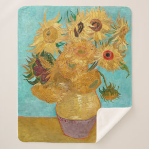 Cobertor Sherpa Vase com Doze Girassóis   Van Gogh