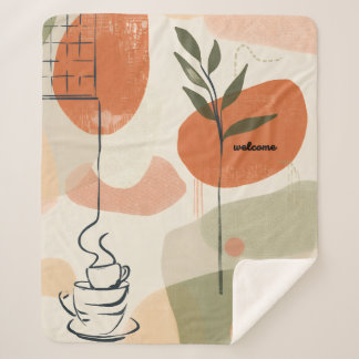 Cobertor Sherpa Vaso de Terracota Ilustração Floral Boho Minimalis