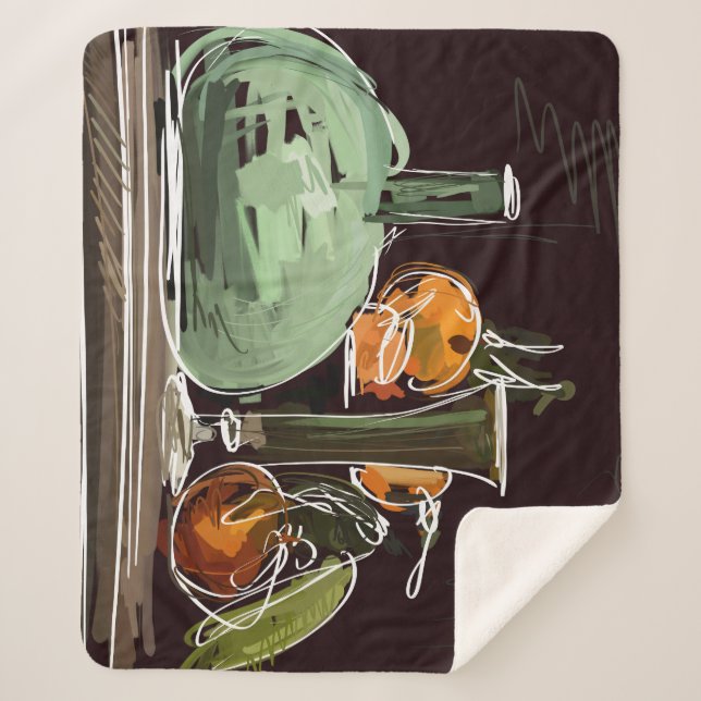 Cobertor Sherpa Vaso Verde Fruta expressionista (Frente)