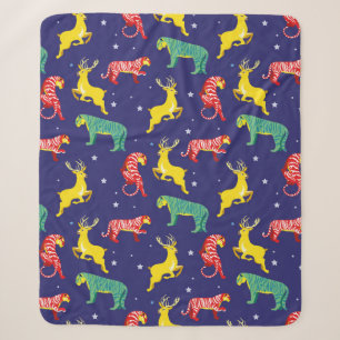 Cobertor Sherpa Veado de Natal e tigre. Tendências de cores!_