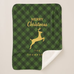 Cobertor Sherpa Vedante de Xadrez Negra e Verde Natal