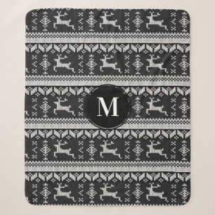 Cobertor Sherpa Vedante Norueguês Negro e Branco de Natal Monogr