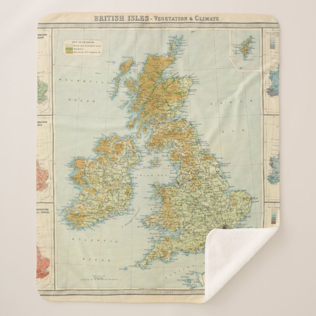 Cobertor Sherpa Vegetação das ilhas britânicas & mapa do clima (Frente)