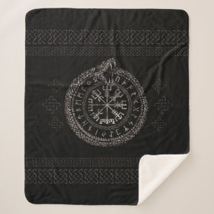 Cobertor Sherpa Vegvisir com Ouroboros e runes