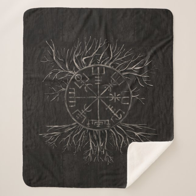 Cobertor Sherpa Vegvisir e árvore de vida Yggdrasil (Frente)