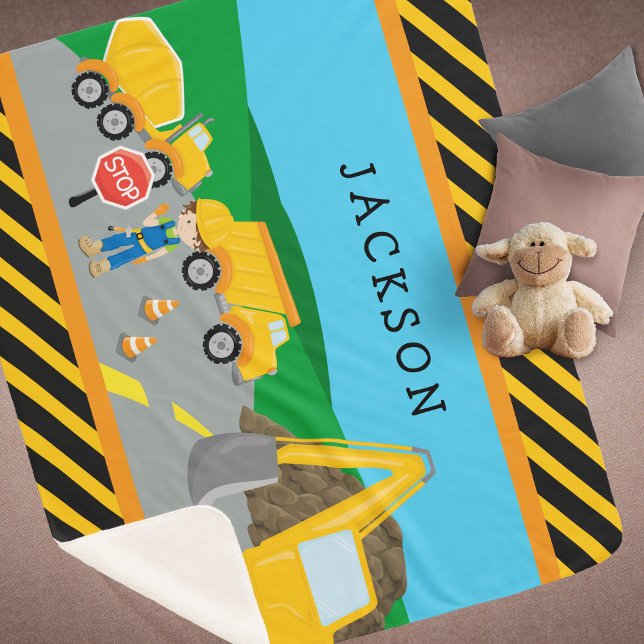 Cobertor Sherpa Veículo De Construção De Menino Cute Monograma (Criador carregado)