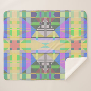 Cobertor Sherpa Verde Amarelo Azul Roxo Geométrico