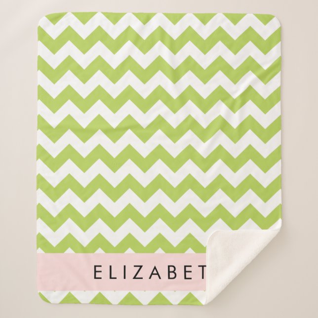 Cobertor Sherpa Verde Zigzag, Verde Chevron, Seu Nome (Frente)