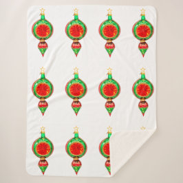 Cobertor Sherpa Verdes e Vermelhas Ornament White Sherpa Blanket