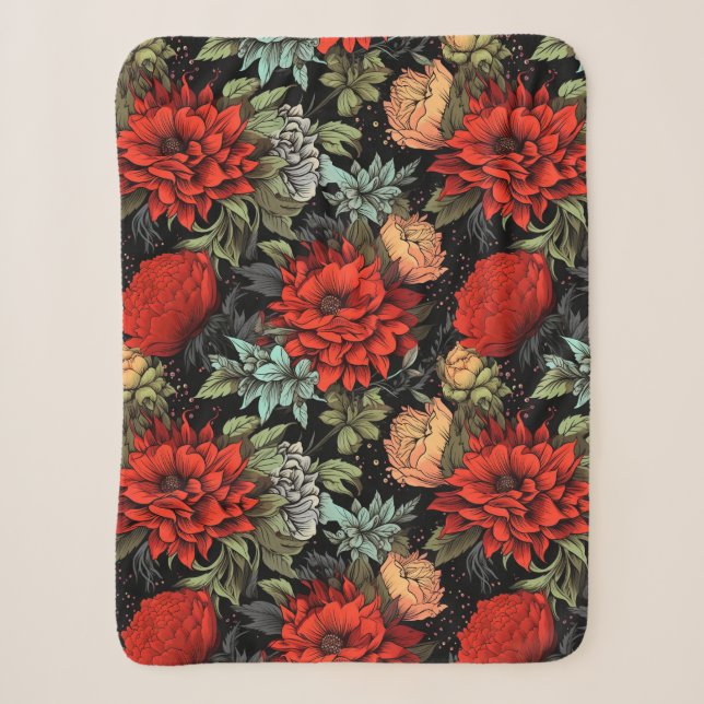 Cobertor Sherpa Vermelha Dahlia Maximalista de Aca (Frente)