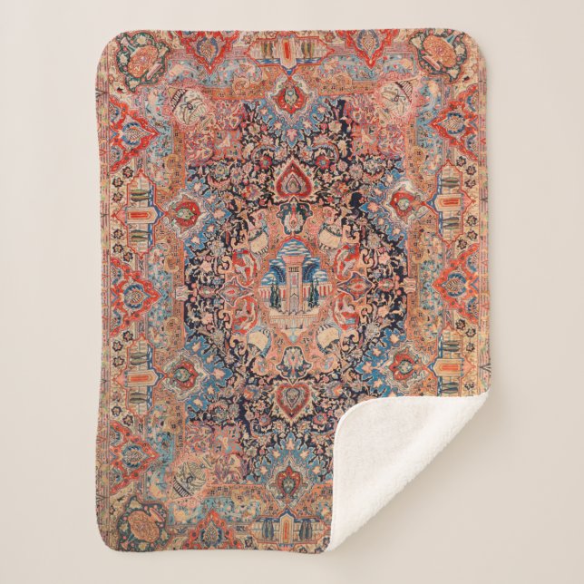 Cobertor Sherpa Vermelho Azul, Azul, Pérsia  (Frente)