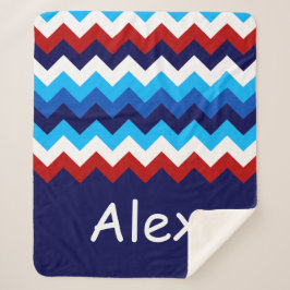 Cobertor Sherpa Vermelho Branco Azul Zigzag Média Personalizada Sh