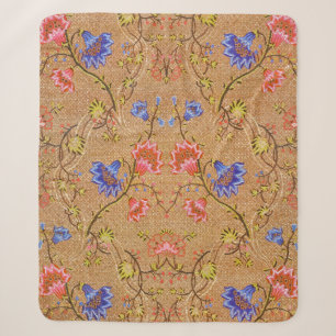 Cobertor Sherpa Vermelho Imperial e Dourado Floral Entrelaçado em