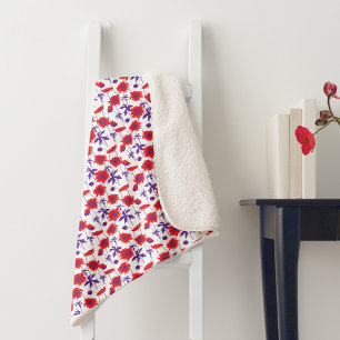 Cobertor Sherpa Vermelho, púrpura e branco, floral