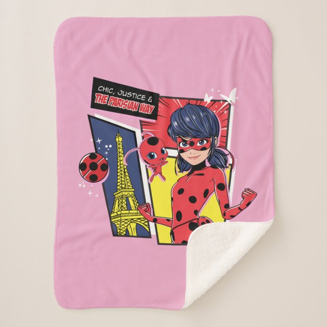 Cobertor Sherpa Via Parisiense de Ladybug em Quadrinhos Miraculoso (Frente)