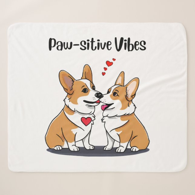 Cobertor Sherpa Vibes Corgis Apaixonados (Frente (Horizontal))