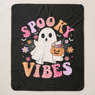 Cobertor Sherpa Vibrações Assustadoras Fantasma Retro Groovy Dia d