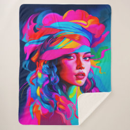 Cobertor Sherpa Vibrant Abstract Portrait