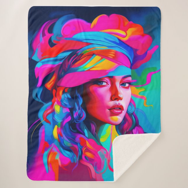 Cobertor Sherpa Vibrant Abstract Portrait  (Frente)
