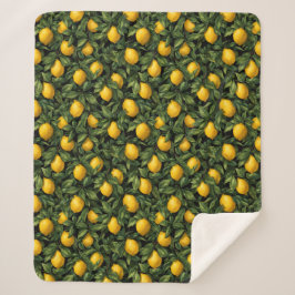 Cobertor Sherpa Vibrant Lemon Citrus Tree Pattern