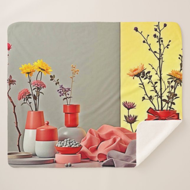 Cobertor Sherpa Vibrant Red Yellow Arrangement Design (Frente (Horizontal))