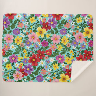 Cobertor Sherpa Vibrant Summer Wildflower Garden Floral Pattern 