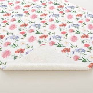 Cobertor Sherpa Vibrant Watercolor Multicolor Floral Pattern