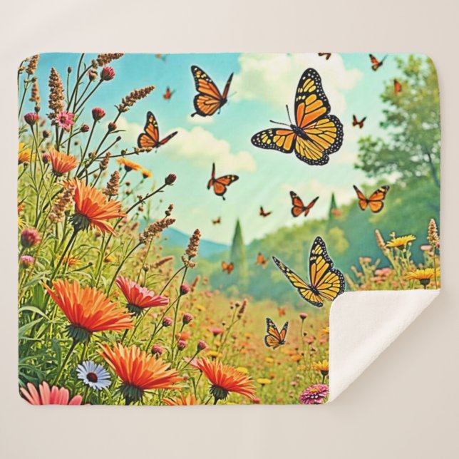 Cobertor Sherpa Vibrant Wildflower Butterfly Joy Design (Frente (Horizontal))