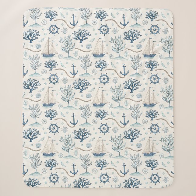 Cobertor Sherpa Vida Costeira Oceanos Azul (Frente)